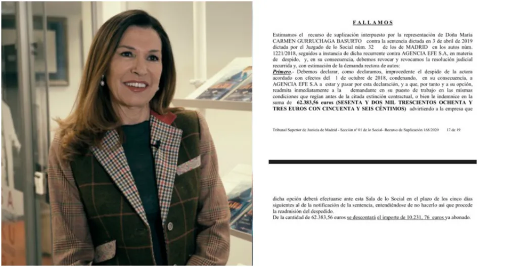 El Tribunal Superior de Justicia de Madrid ordena a EFE la readmisión de la periodista Carmen Gurruchaga
