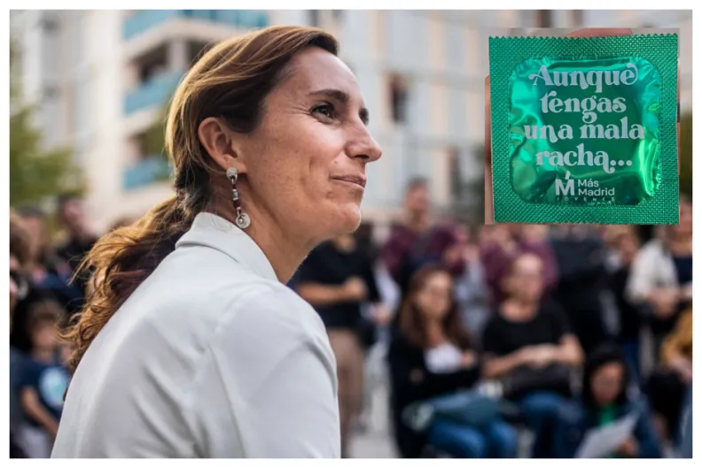Profilácticos 'made-in' Mónica García (médico y madre): con el logo de Más Madrid y la leyenda «aunque tengas una mala racha»