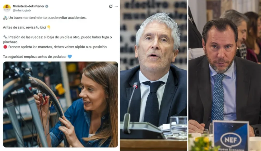 Puente, el ministro más tuitero y caradura, pero Marlaska quiere parte de esos 'logros': el Ministerio del Interior presume de que “el buen mantenimiento puede evitar accidentes”… en bici