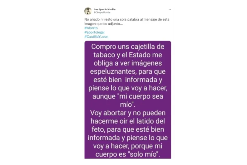 Obispo Munilla: "Compro una cajetilla de tabaco y el Estado me obliga a ver imágenes espeluznantes... Voy a abortar y no pueden hacerme oír el latido del feto..."