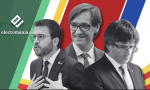 Líderes de los tres principales partidos catalanes (Pere Aragones izda, salvador Illa centro y Puigdemont dcha)