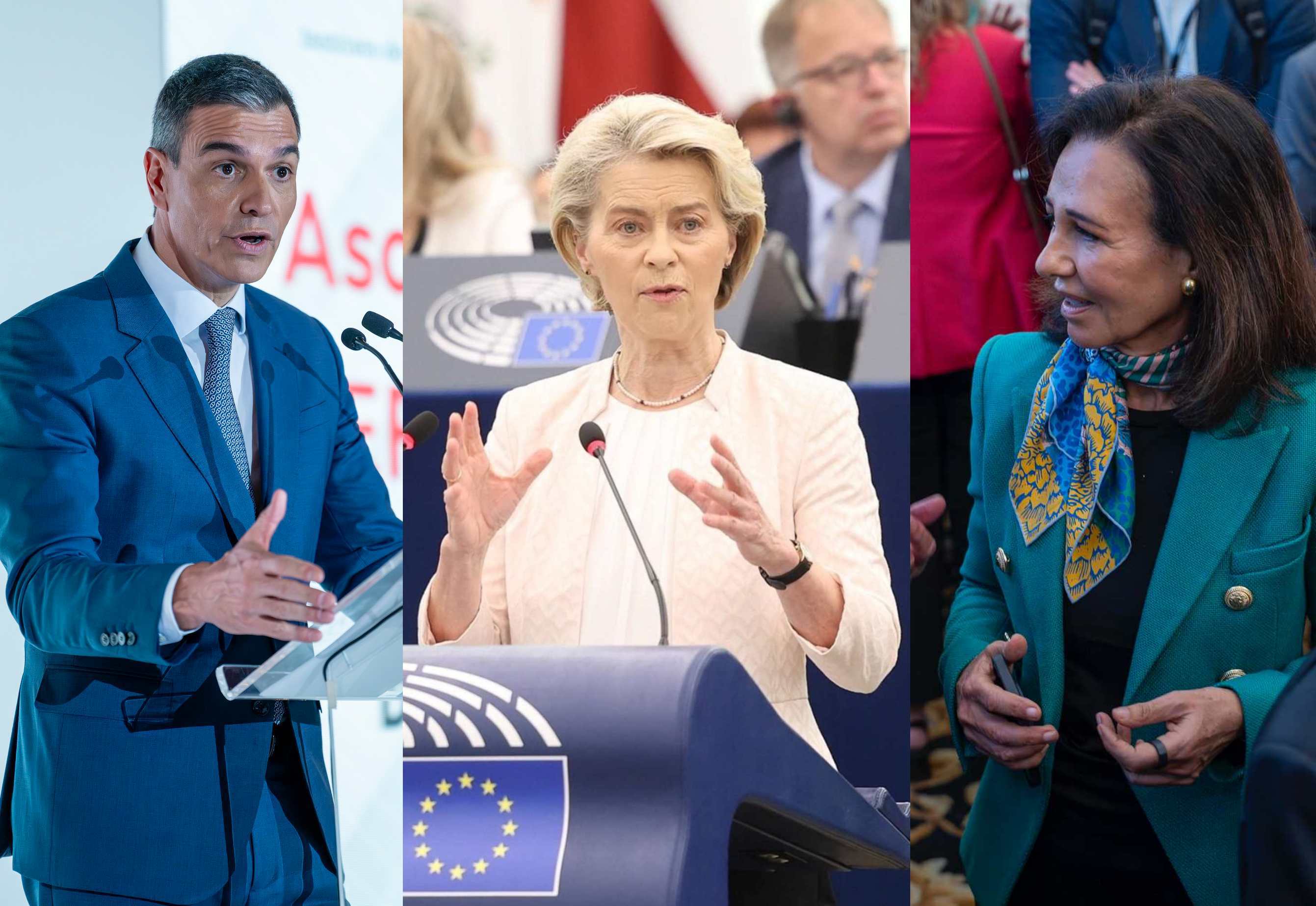 Pedro Sánchez, Ursula Von der Leyen y Ana Botín