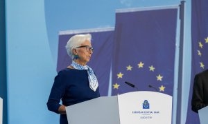 Christine Lagarde, presidenta del BCE, en rueda de prensa tras la reunión del jueves 23 de julio