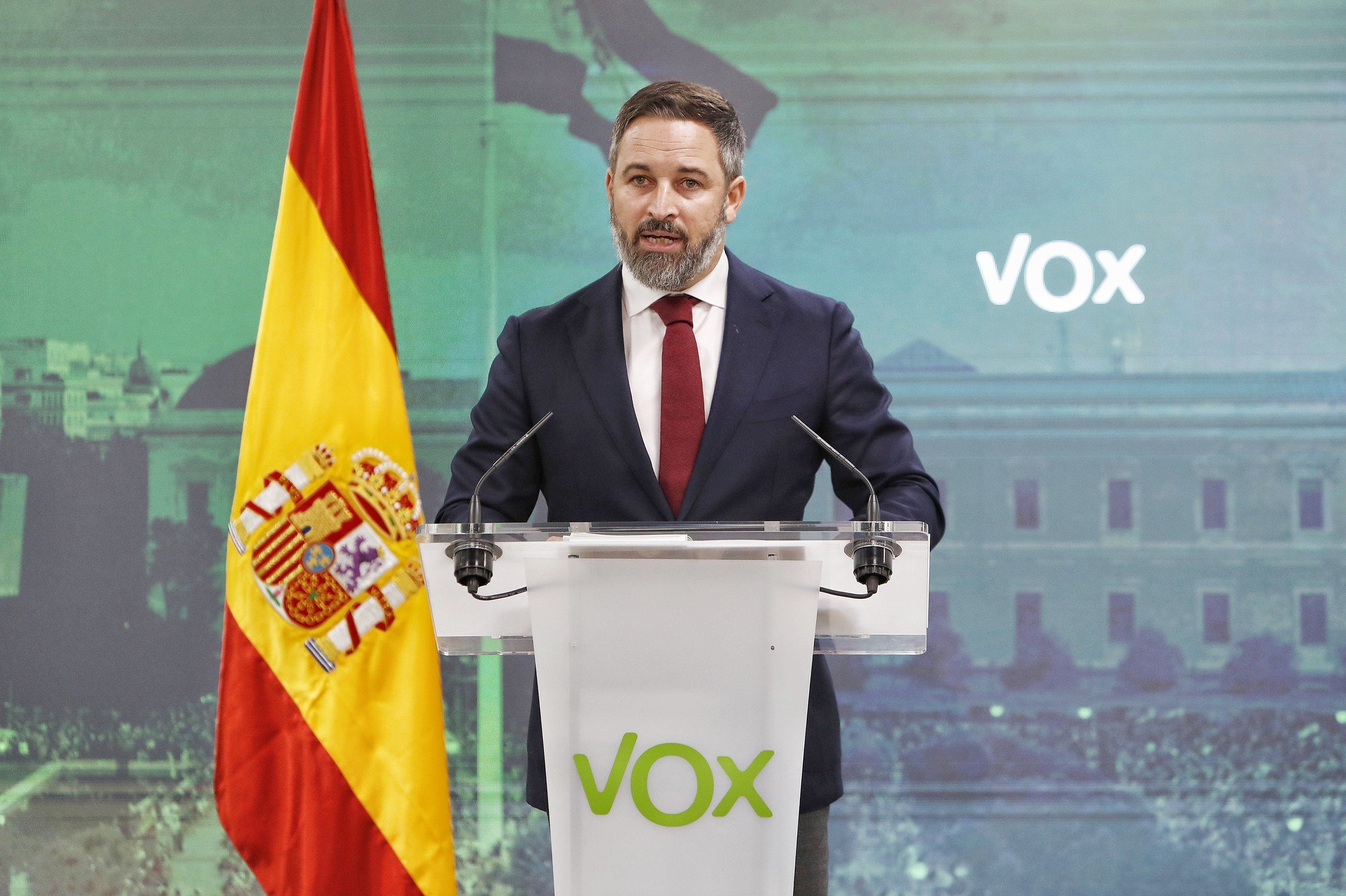 "Sánchez, el jefe de gabinete del jefe de márketing del fugitivo que dirige un cartel del narcoterrorismo", dice Abascal / Foto: Pablo Moreno "Sánchez, el jefe de gabinete del jefe de márketing del fugitivo que dirige un cartel del narcoterrorismo", dice Abascal / Foto: Pablo Moreno