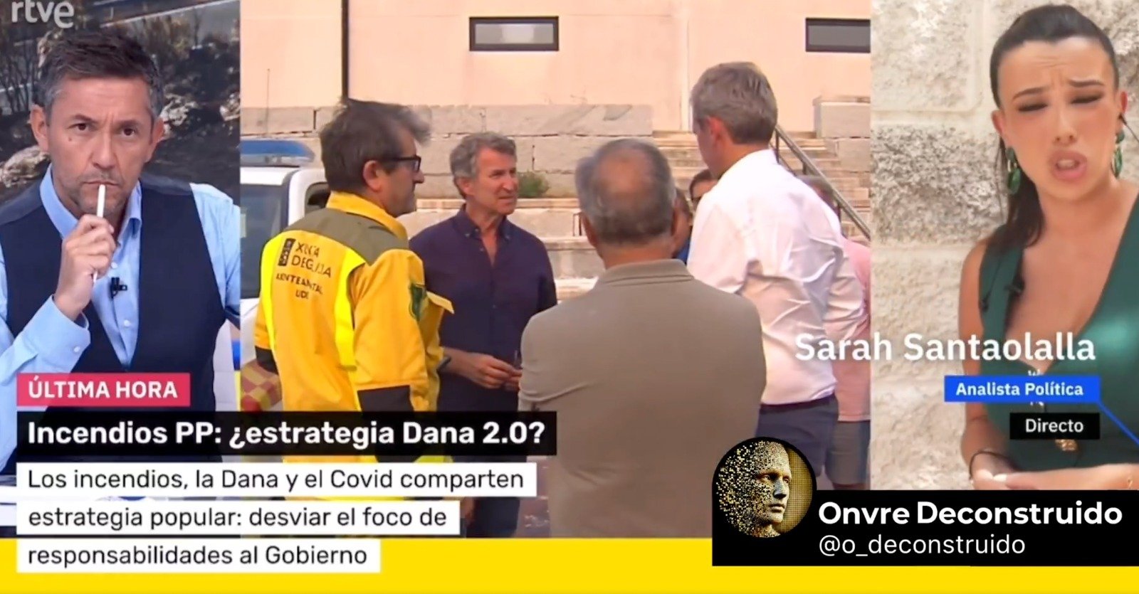 Ruiz daba paso a Santaolalla, o lo que es lo mismo, al más puro estilo Ferreras-Pastor, Javier conectaba con Sarah y ella demostraba su brillantez y mente preclara llamando "idiotas" a los votantes de Partido Popular y de Vox