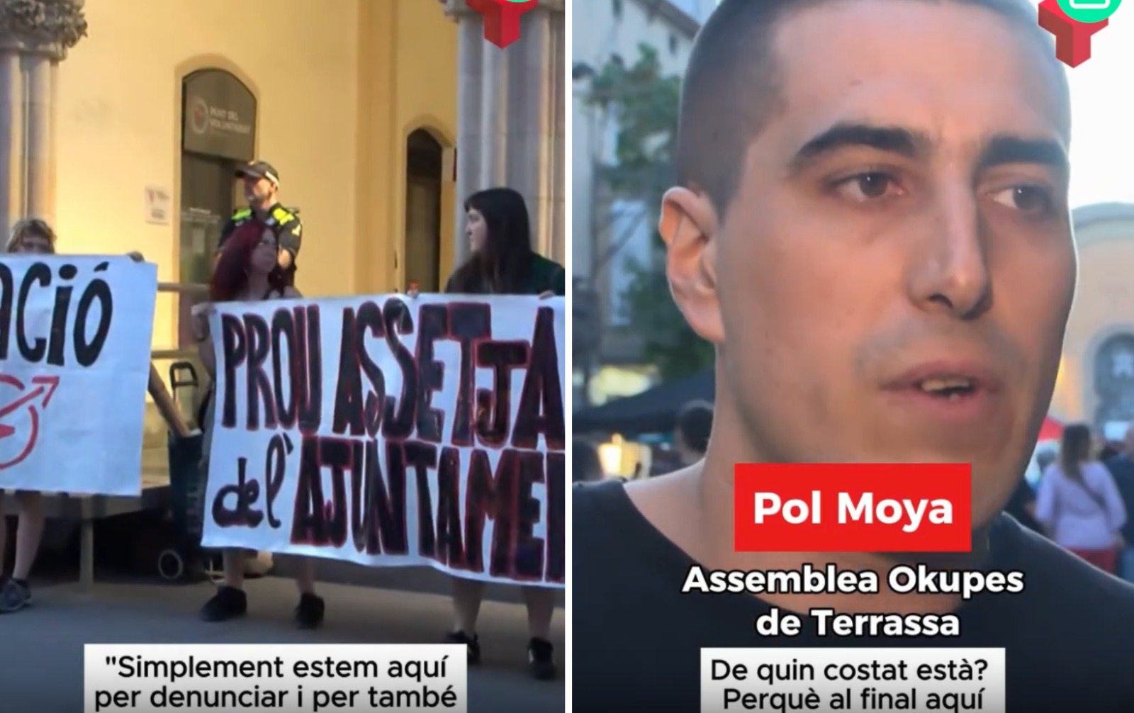 Els Okupas de Terrassa, donde habla su portavoz, Pol Moya, desafió directamente al consistorio