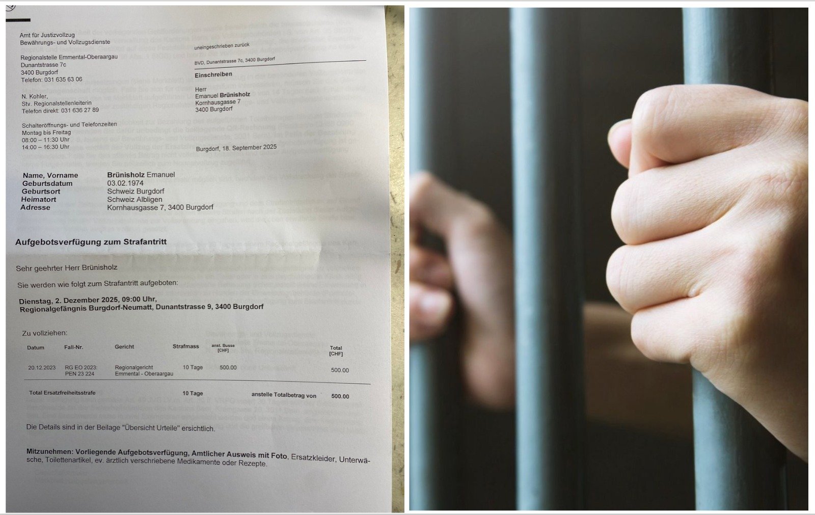 El tribunal impuso una multa de 500 francos suizos (unos 535 euros), que si no pagaba se convertirían en diez días de presión, Brünisholz recurrió sin éxito, por lo que se le impuso otra tasa judicial de 600 franco