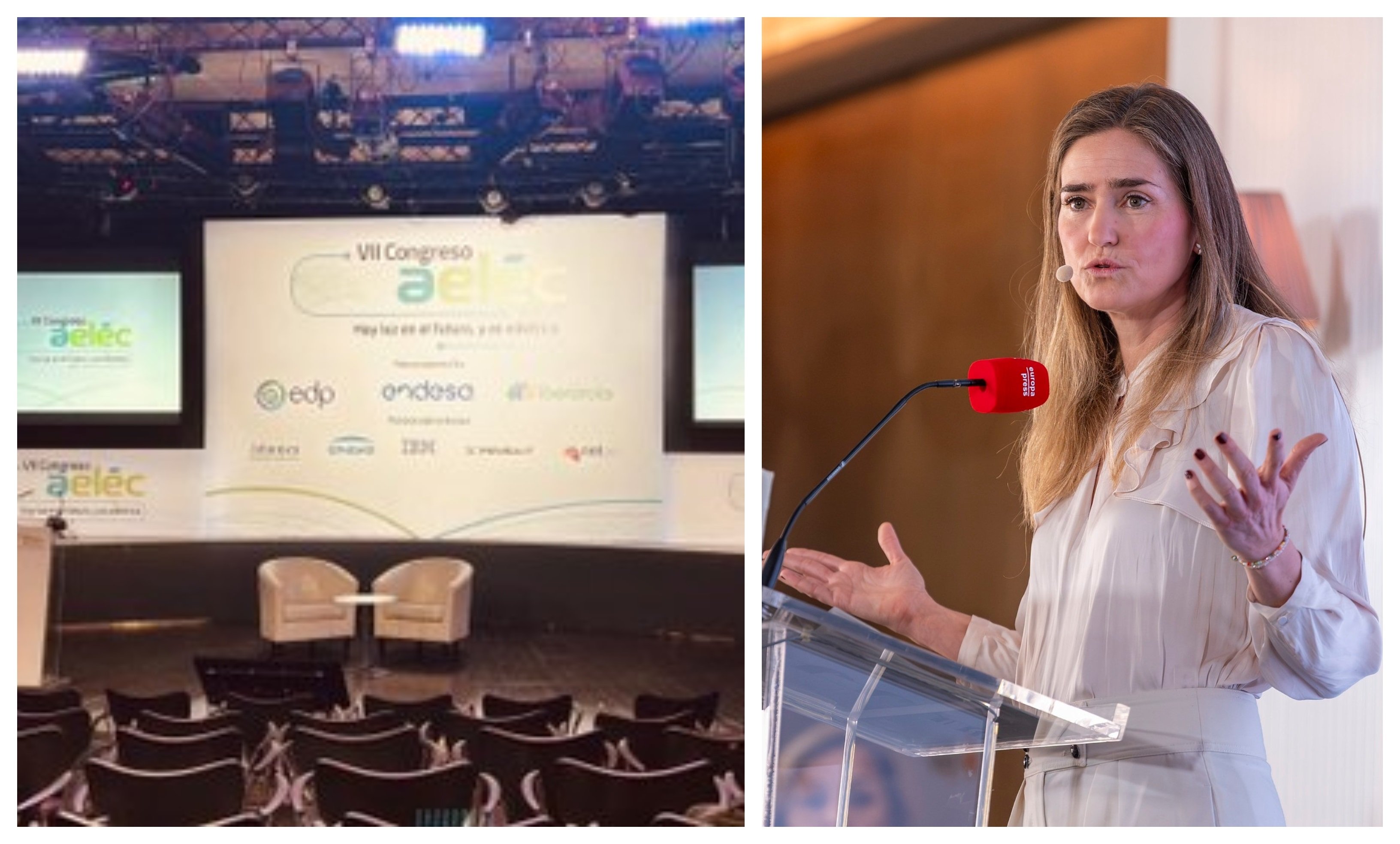 La vicepresidenta tercera del Gobierno, ministra de Transición se ha convertido, por su talibanismo verde, que está dejando a Teresa Ribera en categoría de aprendiz, en el mayor obstáculo para la Transición energética. No ha podido quedar más claro durante el Congreso de la patronal eléctrica AELEC, celebrado en Madrid / Foto: elaboración propia