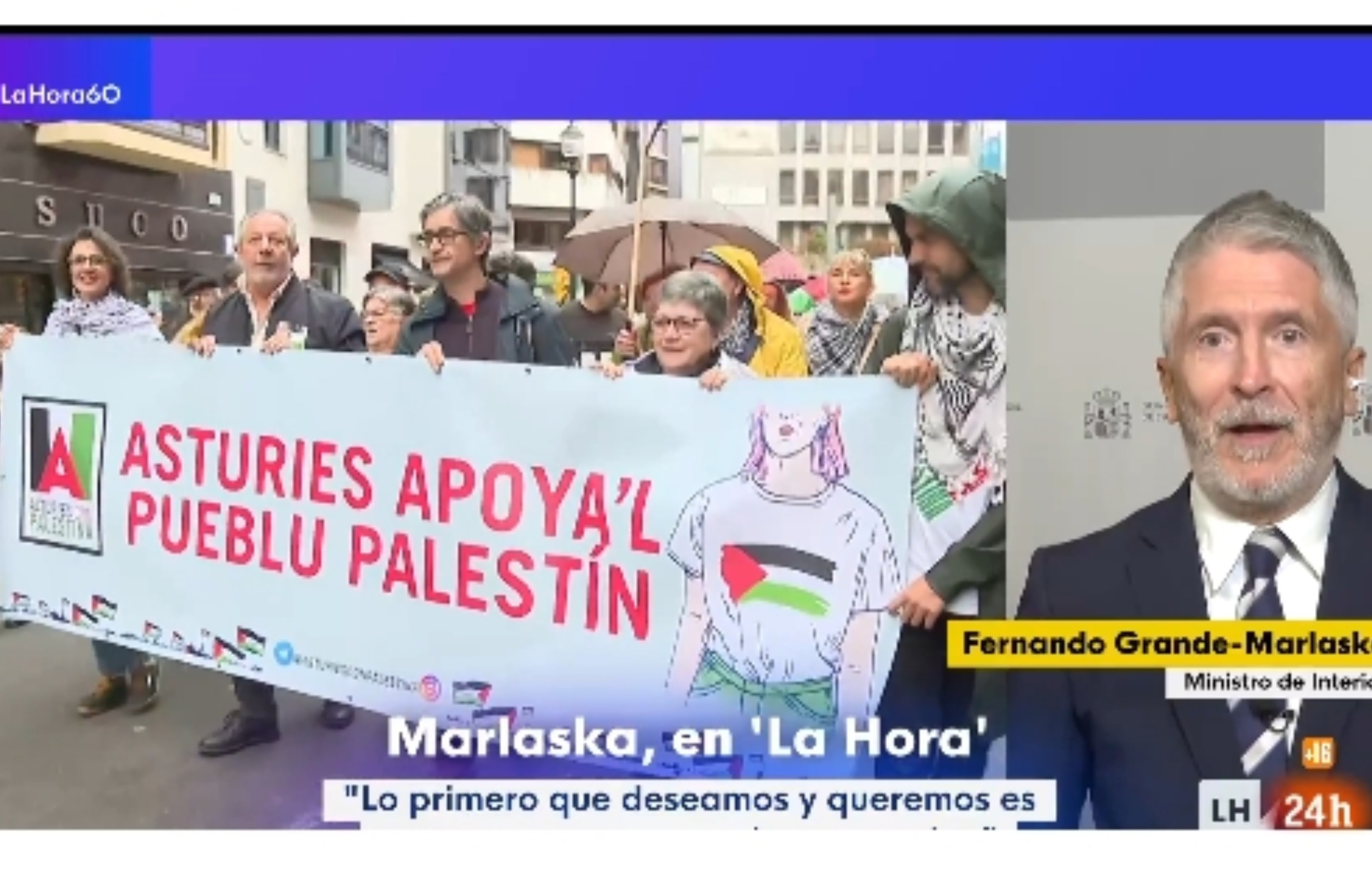 Marlaska siente "satisfacción" por las manifestaciones pro Palestina: "La sociedad no está dormida, está muy activa"