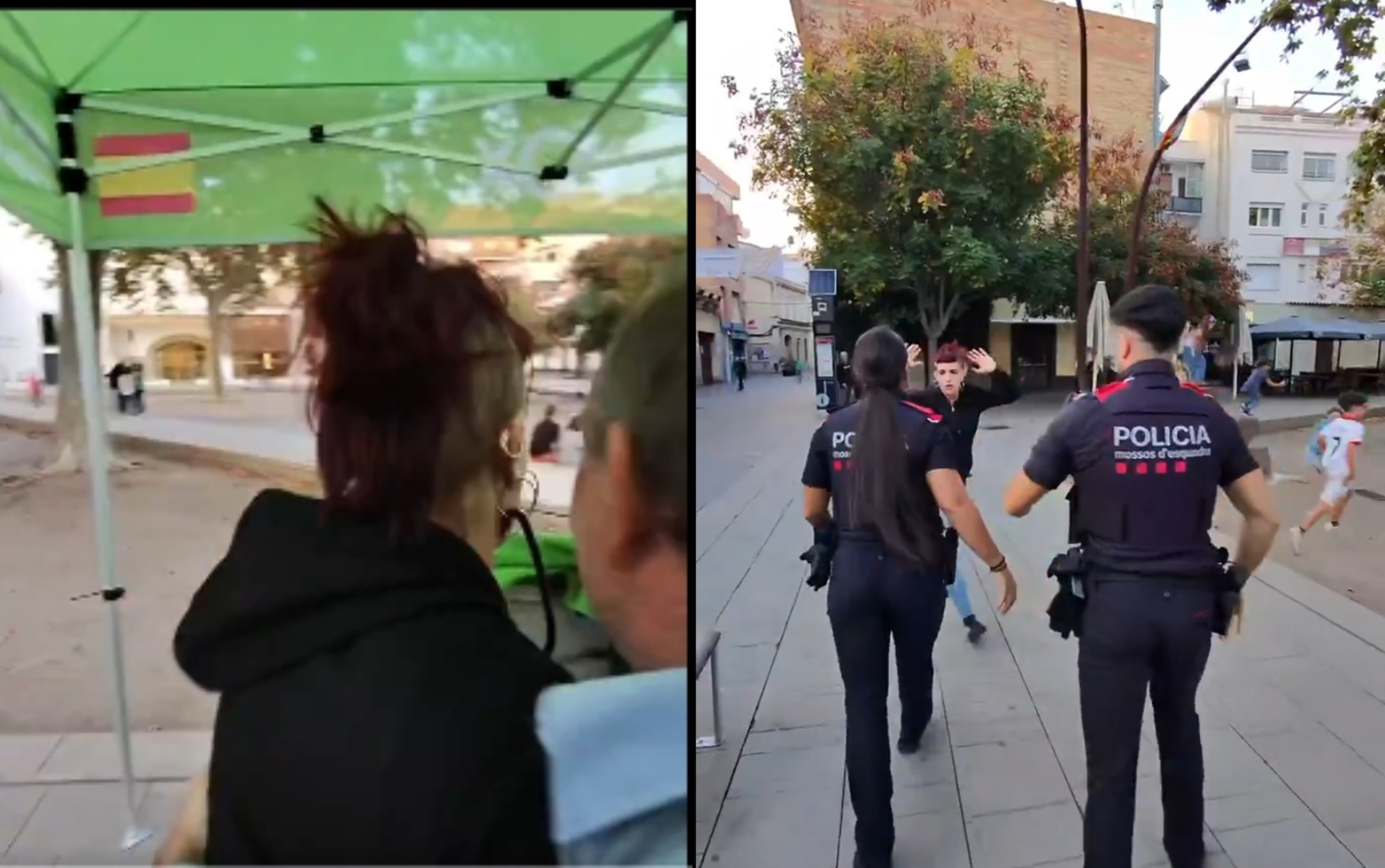 "¡Fascistas, hijos de put*!": dos mujeres atacan una carpa de Vox, en Barcelona "¡Fascistas, hijos de put*!": dos mujeres atacan una carpa de Vox, en Barcelona