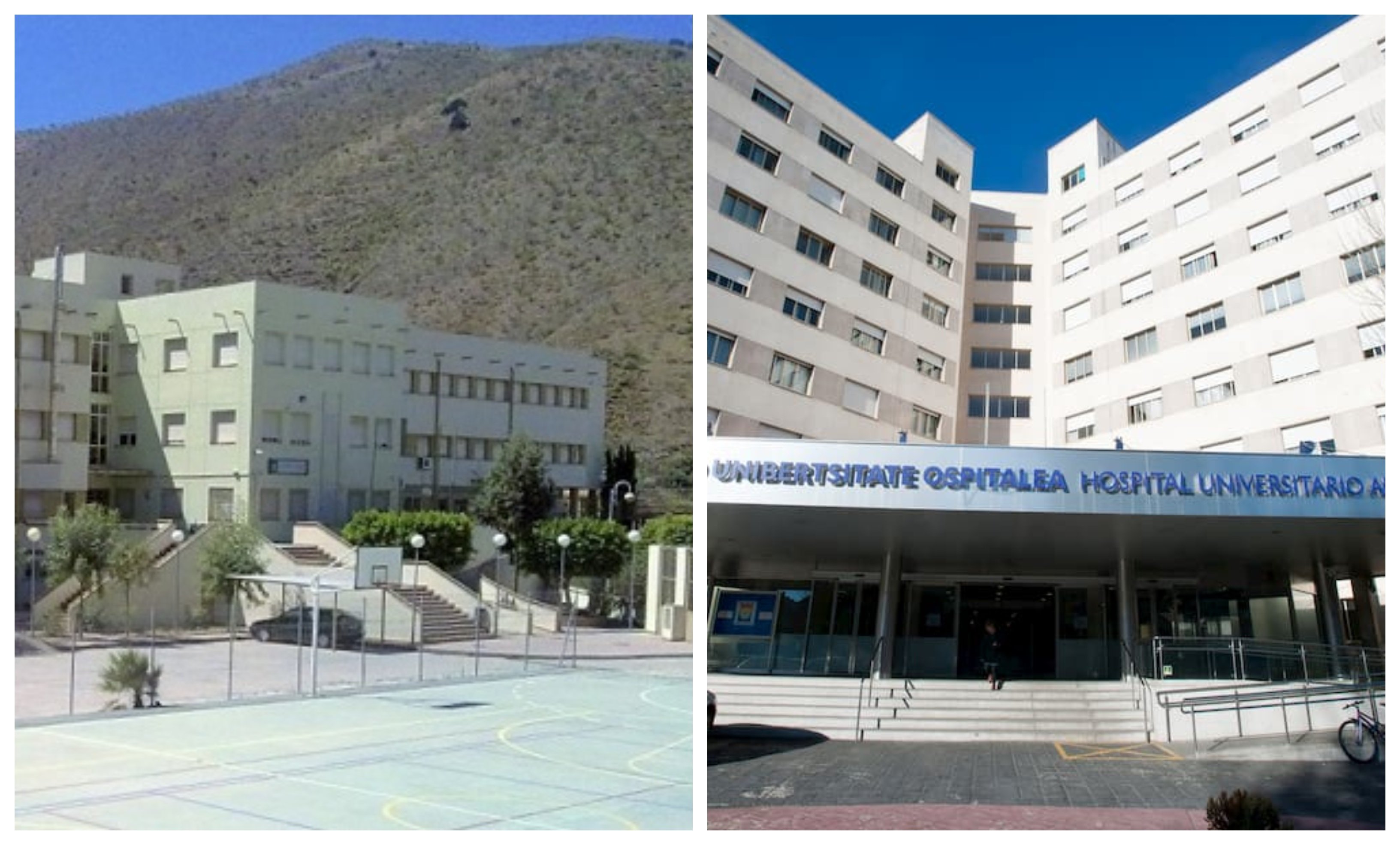 El instituto de Granada donde un niño de 13 años apuñaló a otro y el hospital donde fue revisada la niña de seis años, presuntamente abusada sexualmente por dos alumnas de 12 años en un colegio público de Vitoria