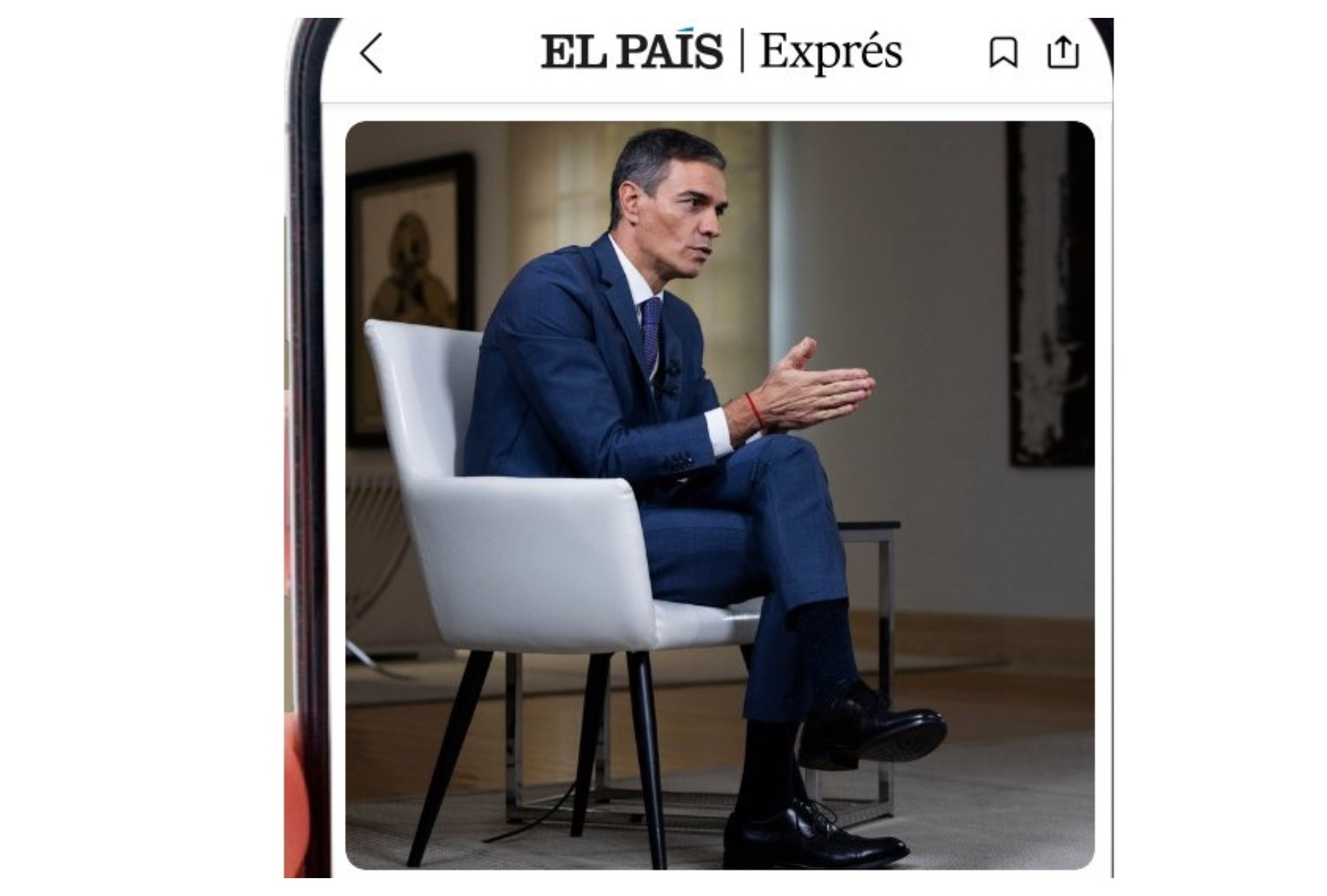 Resumen de la entrevista, cuatro páginas, que el diario El País, cómo no, publicó el domingo con Pedro Sánchez: que como en Europa reina la ultraderecha, y en España el peligro ultra es inminente, "mi familia y yo", hemos decidido que no podemos abandonaros ante el peligro