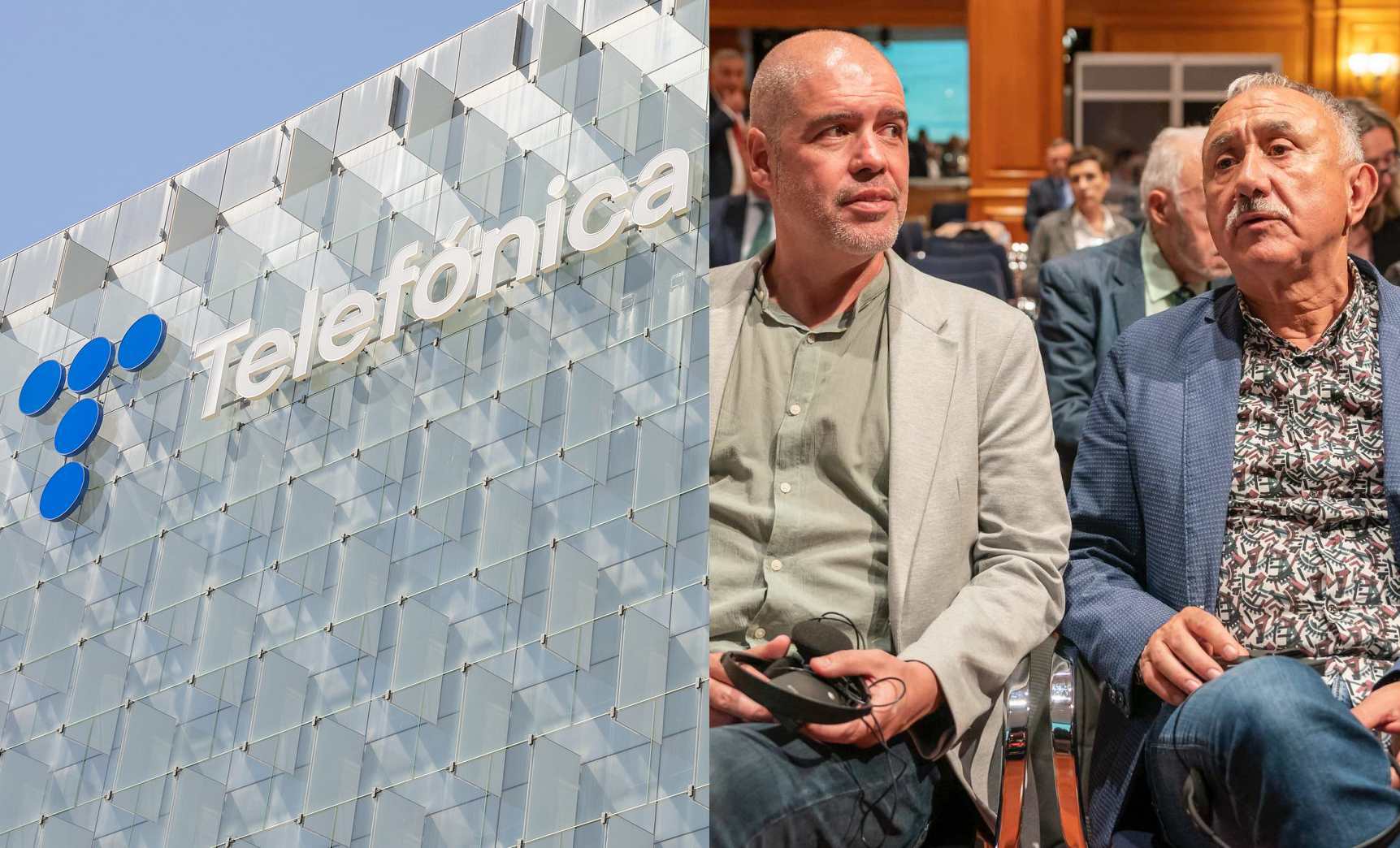 Unai Sordo y Pepe Álvarez, secretarios generales de CCOO y UGT, respectivamente. Lo más llamativo de la imagen, que Pepe no lleva fular / Fotos: Pablo Moreno