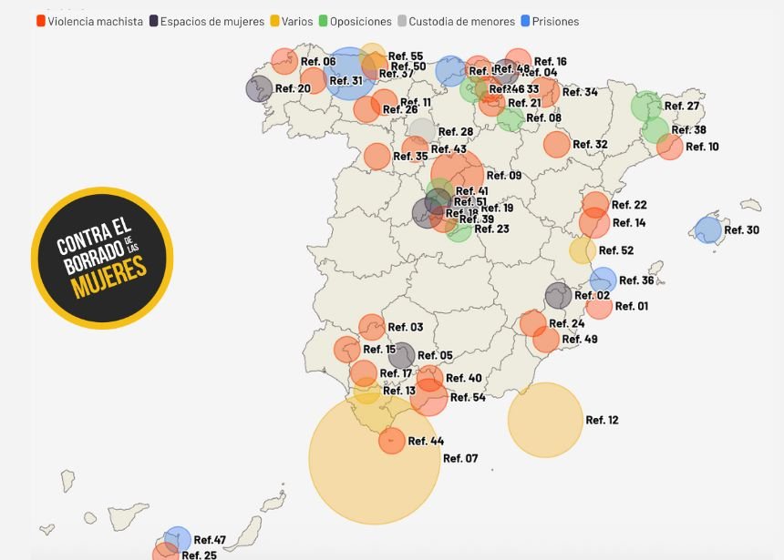 Las feministas clásicas de la Alianza Contra el Borrado de las Mujeres pone a disposición de todos "un mapa interactivo que documenta los impactos de la autodeterminación del sexo registral"