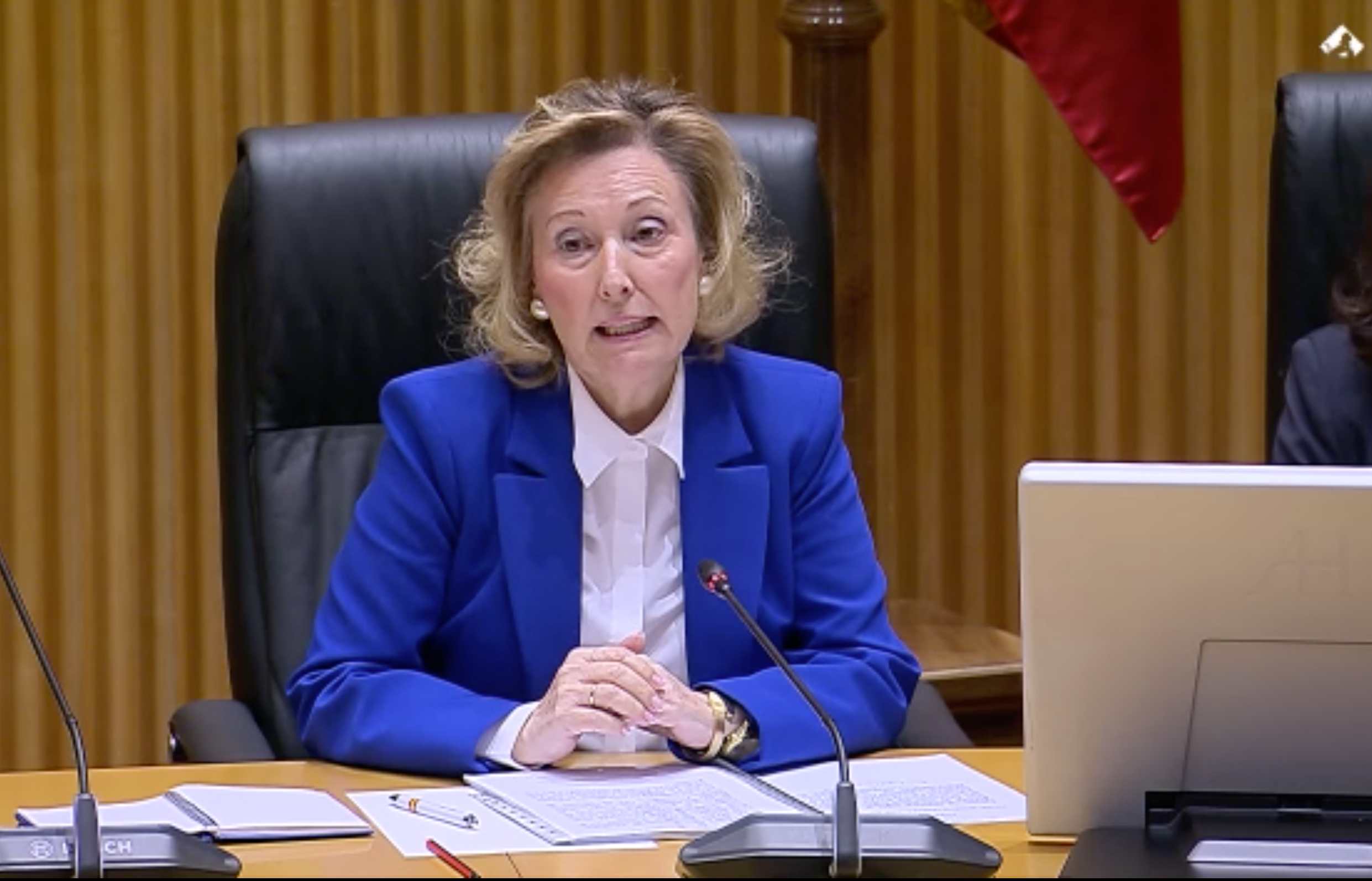 Amparo Valcarce, secretaria de Estado de Defensa, durante su intervención en la Comisión Mixta del Congreso