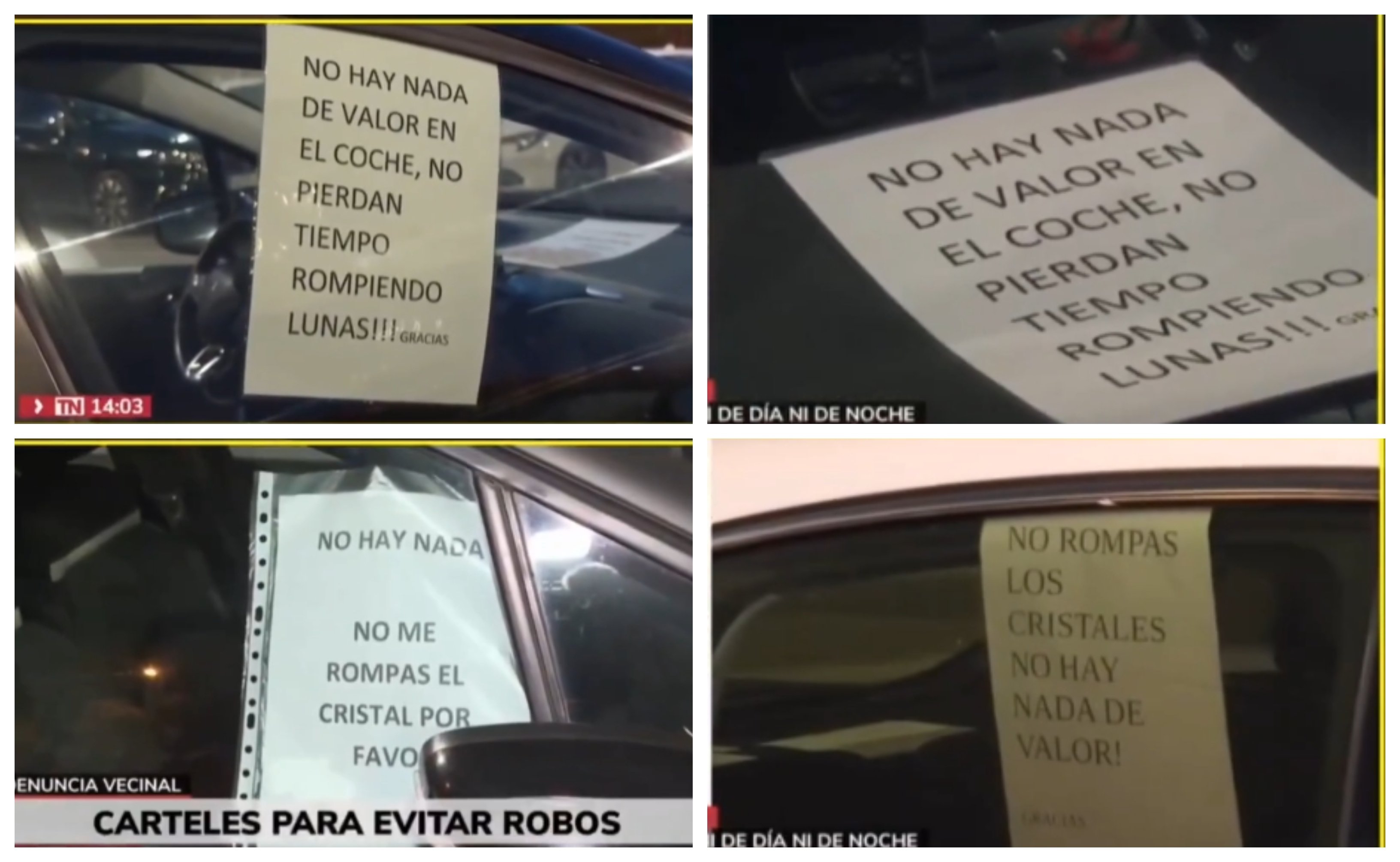 Vecinos de Puente de Vallecas no pueden más, dejan carteles en sus coches, ante el incremento de los robos