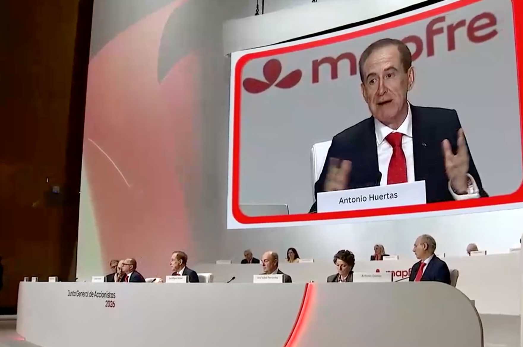 Antonio Huertas, durante la Junta General de Accionistas de Mapfre celebrada el viernes 13 de marzo, en Madrid
