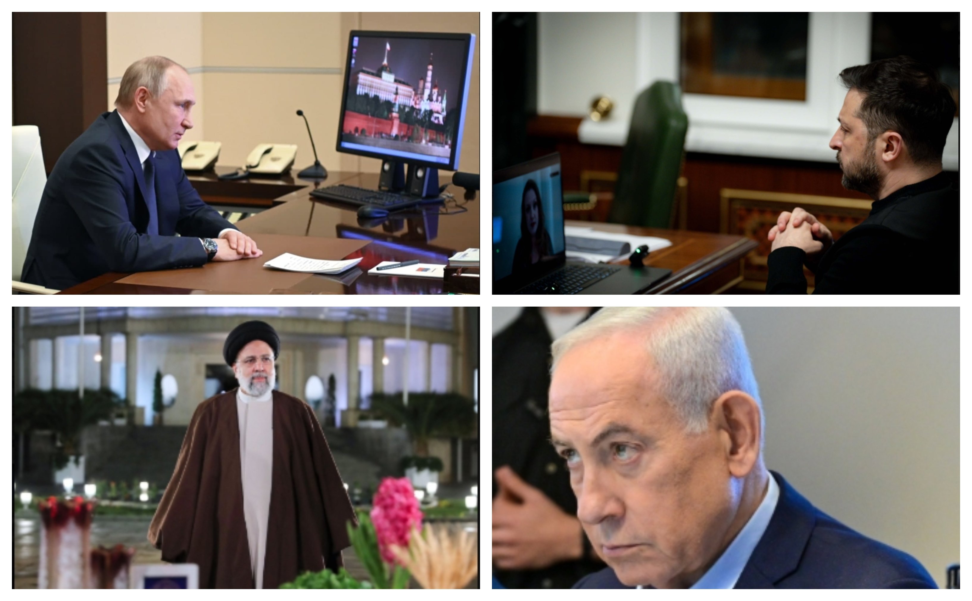 Putin, Zelensky, el presidente de Irán, Ebrahim Raisi y Netanyahu