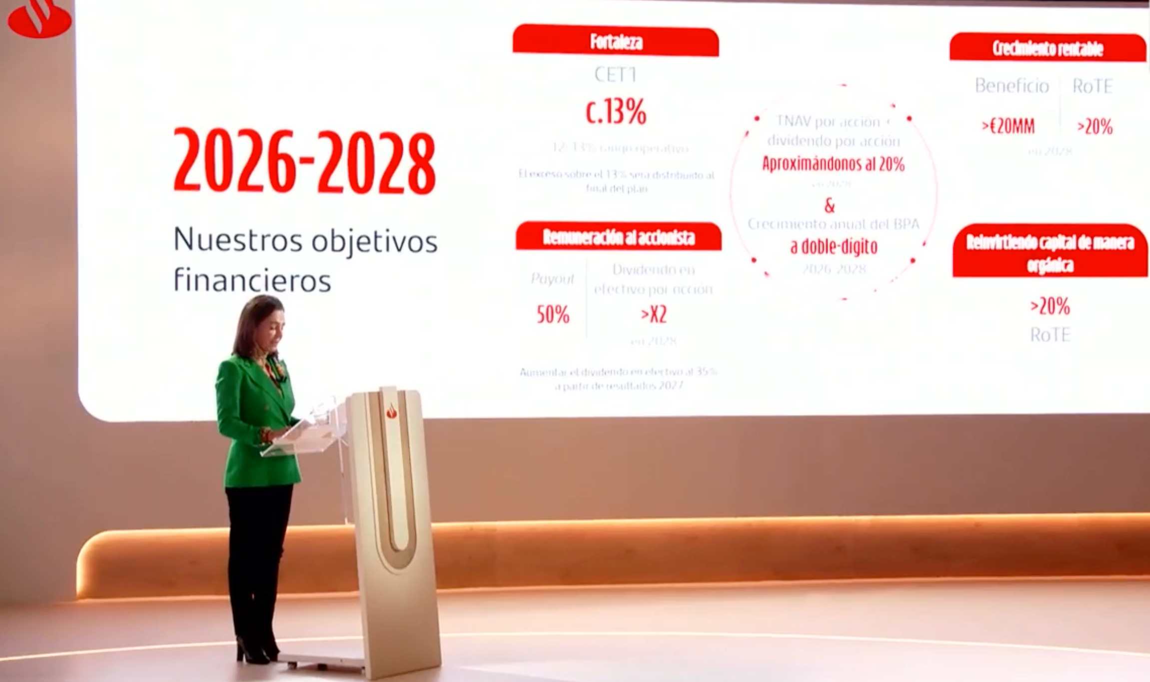 Ana Botín, durante su intervención en la Junta de Accionistas, celebrada únicamente en formato telemático, por segundo año consecutivo