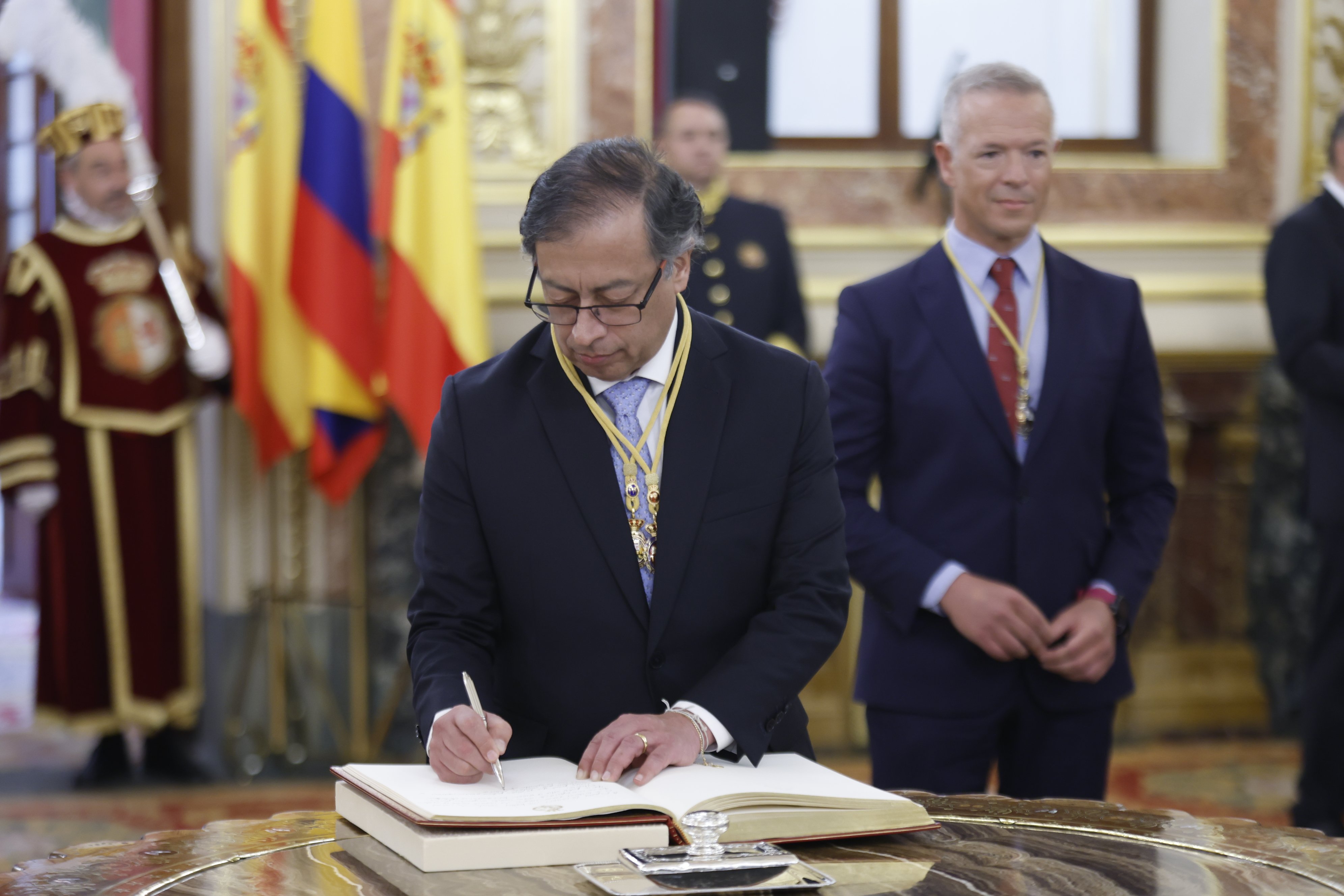 El presidente colombiano, durante su visita a España