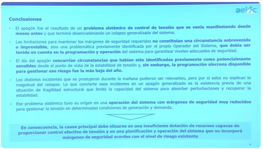 Conclusiones Aelec sobre el apagón