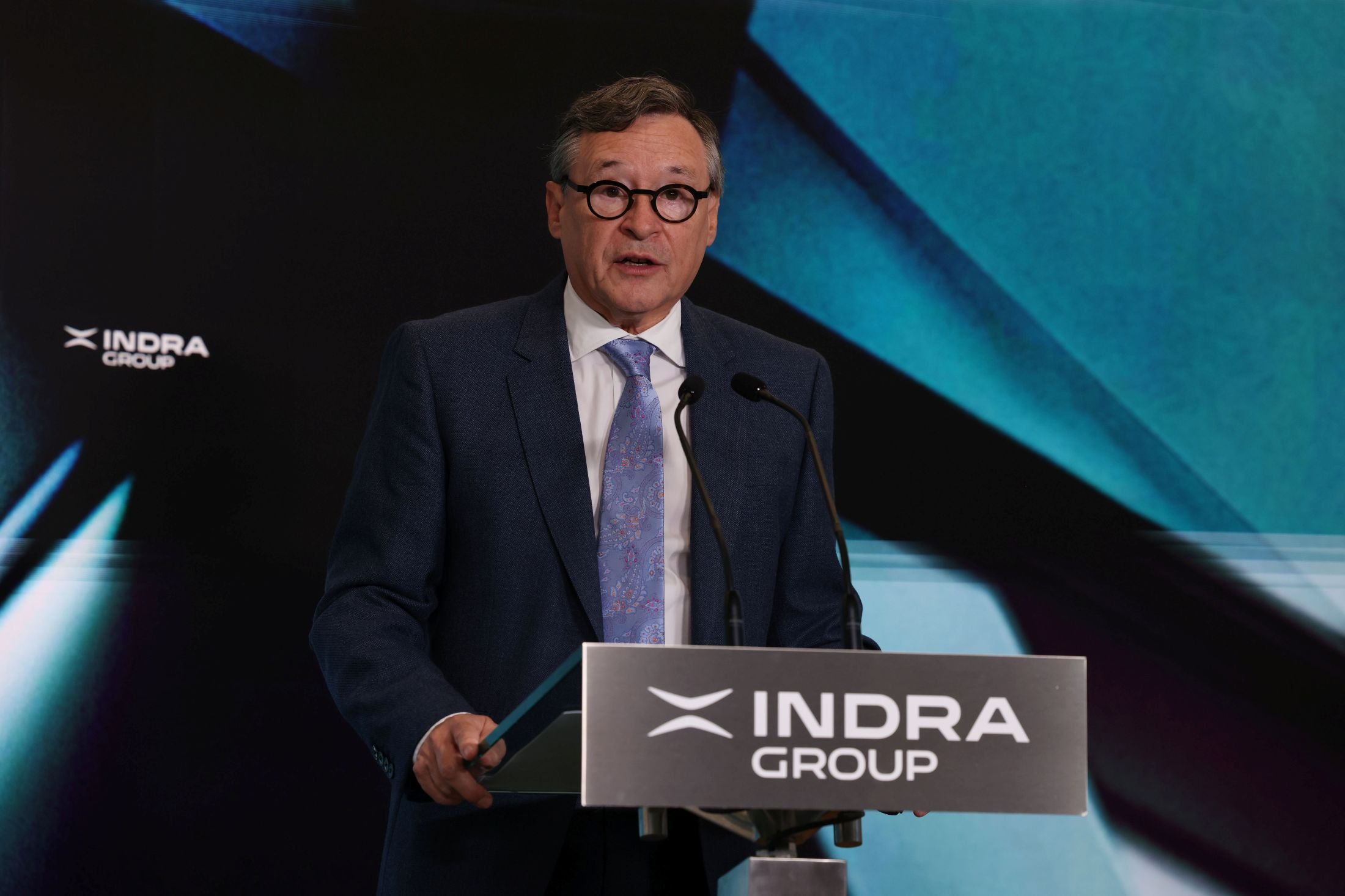 Ángel Simón, presidente de Indra, durante su intervención en la Junta General de Accionistas