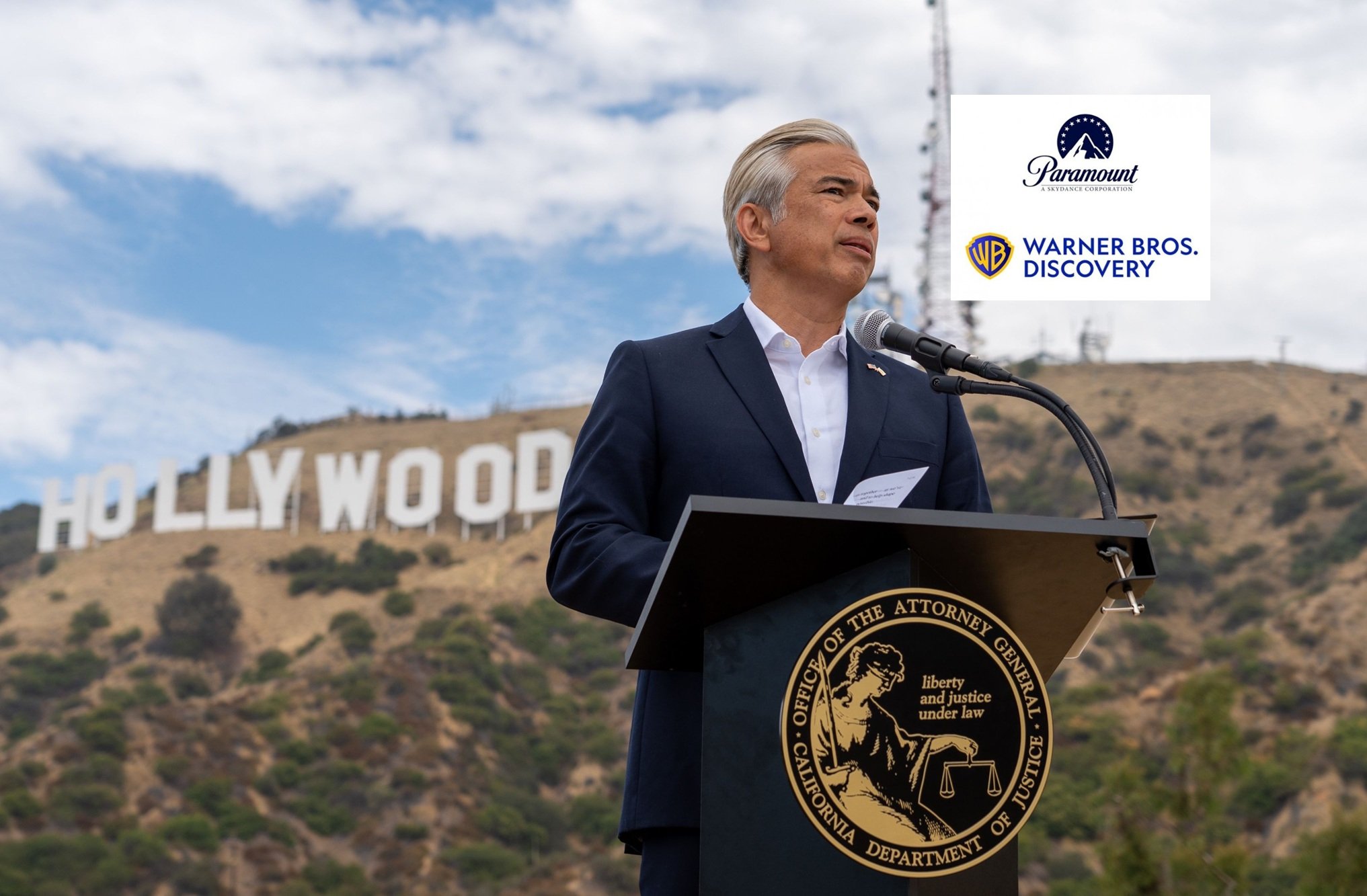El fiscal general de California, el demócrata Rob Bonta, presume de encabezar el grupo de fiscales que ha demandado la fusión Paramount-WBD