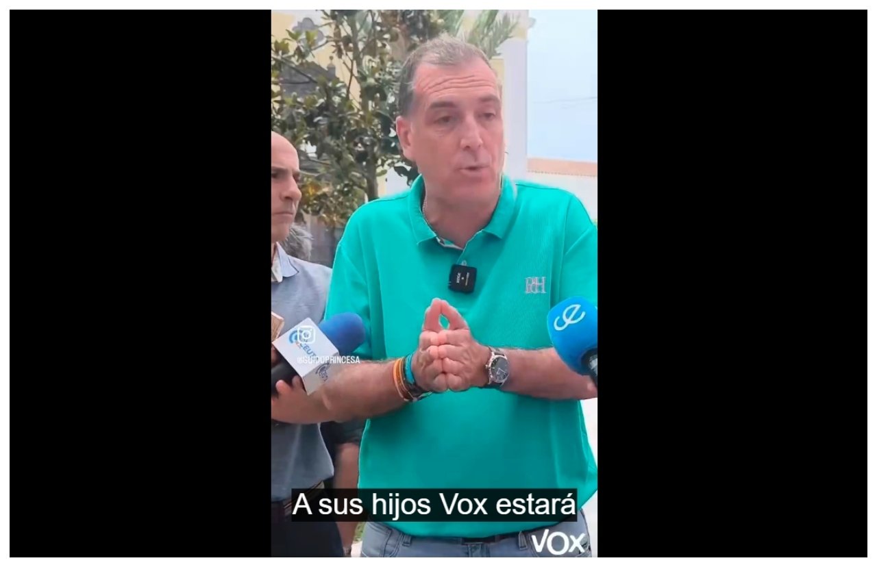 "Si un padre de familia tiene que defender a sus hijos o a su negocio, Vox estará con ese padre de familia, sin miedo". Y mientras Vázquez habla de defenderse, RTVE entiende que habla de tomarse la justicia por su mano. ¡Telepedro en acción!
