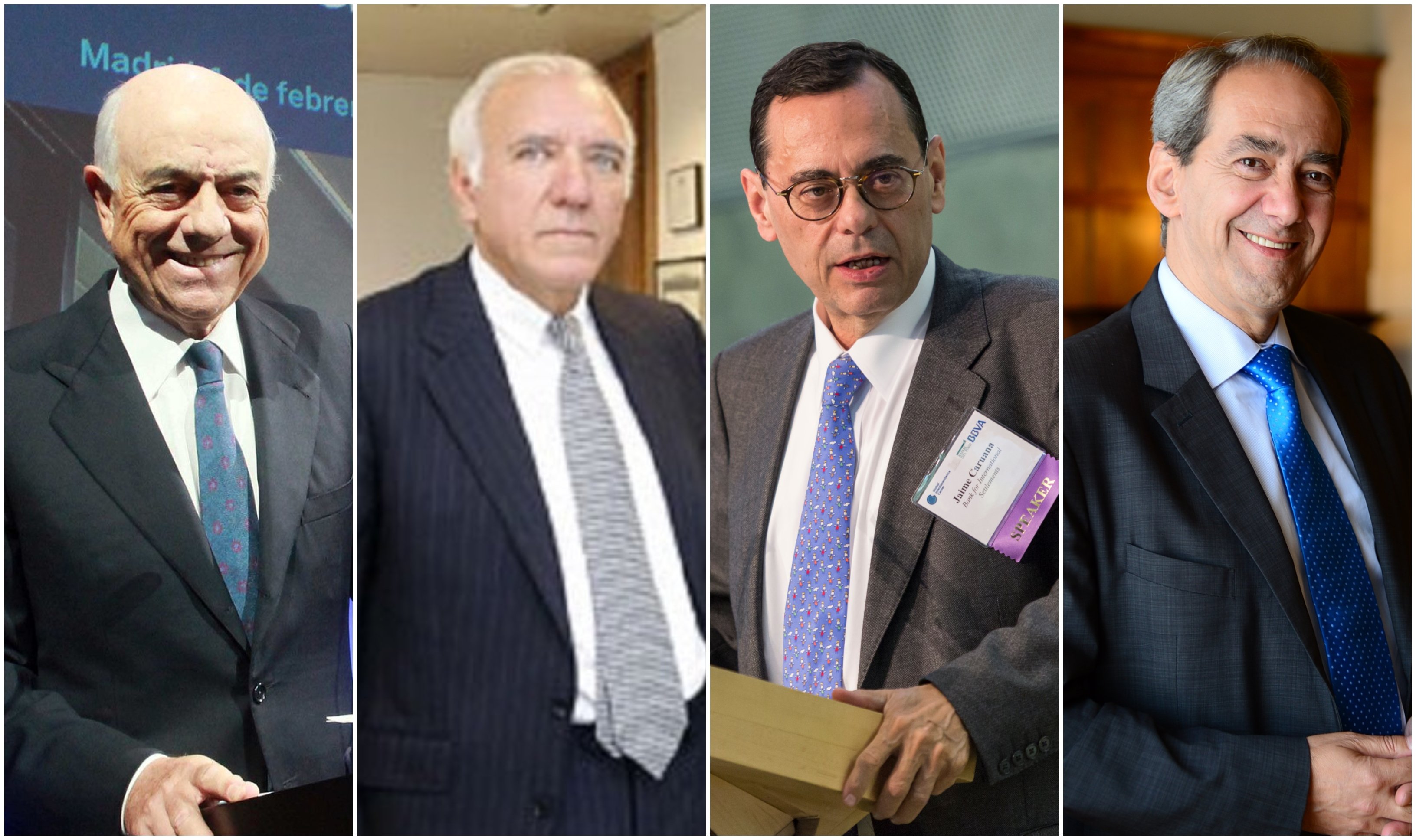 BBVA. De derecha a izquierda Francisco González, José Miguel Andrés, Jaime Caruana y José María González Páramo