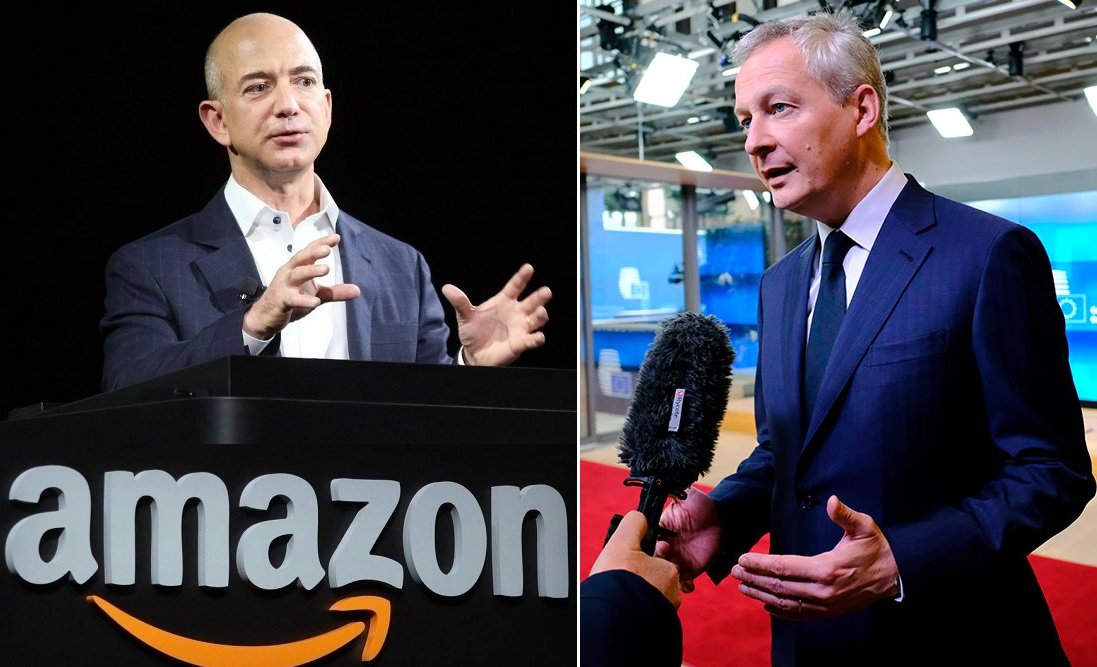 Jeff Bezos, CEO de Amazon, y Bruno Le Maire, ministro de Economía y Finanzas galo