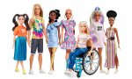 Muñecos inclusivos; Barbie con vitíligo, con piel oscura y prótesis de oro. Por cierto, el segundo empezando por la izquierda es Ken, no otra Barbie