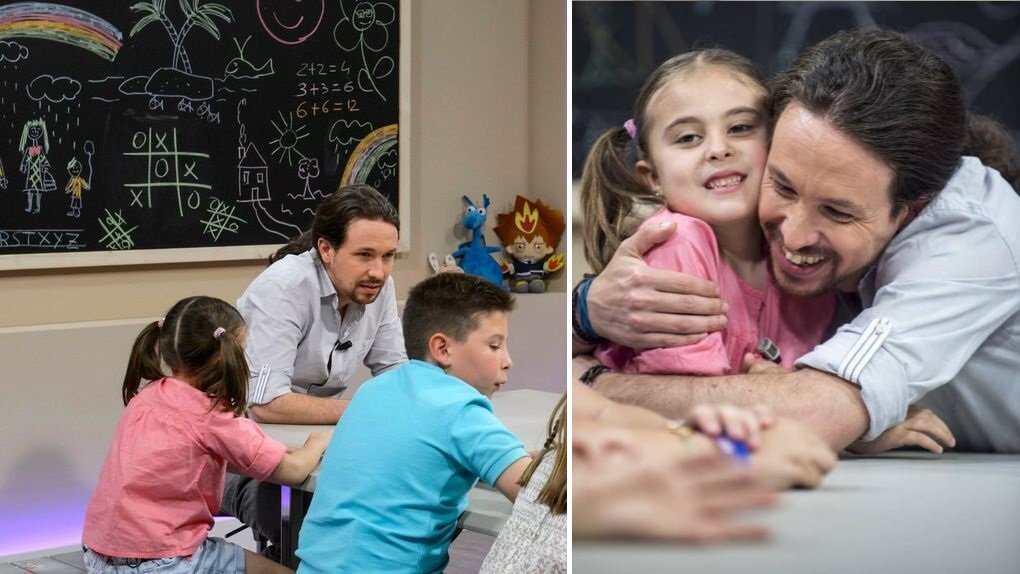 Pablo Iglesias junto a niños en un programa de Telecinco hace unos años Pablo Iglesias junto a niños en un programa de Telecinco hace unos años