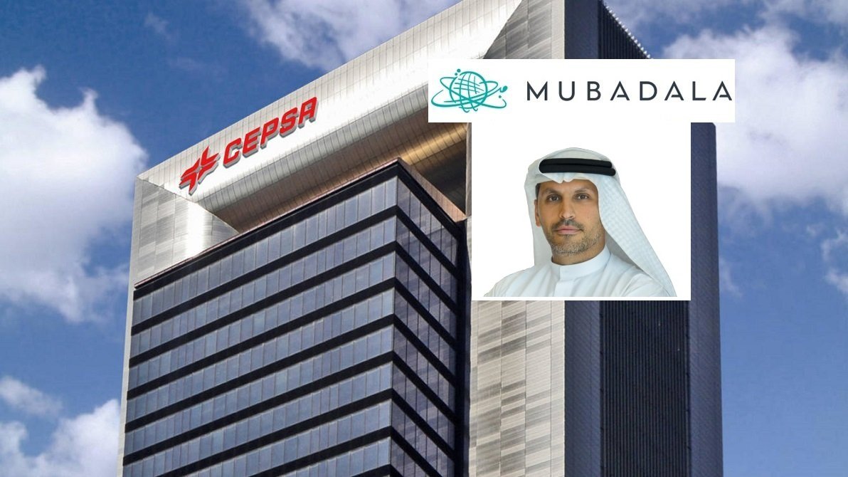 La torre Cepsa, sede de la petrolera, y Khaldoon Khalifa Al Mubarak, CEO de Mubadala
