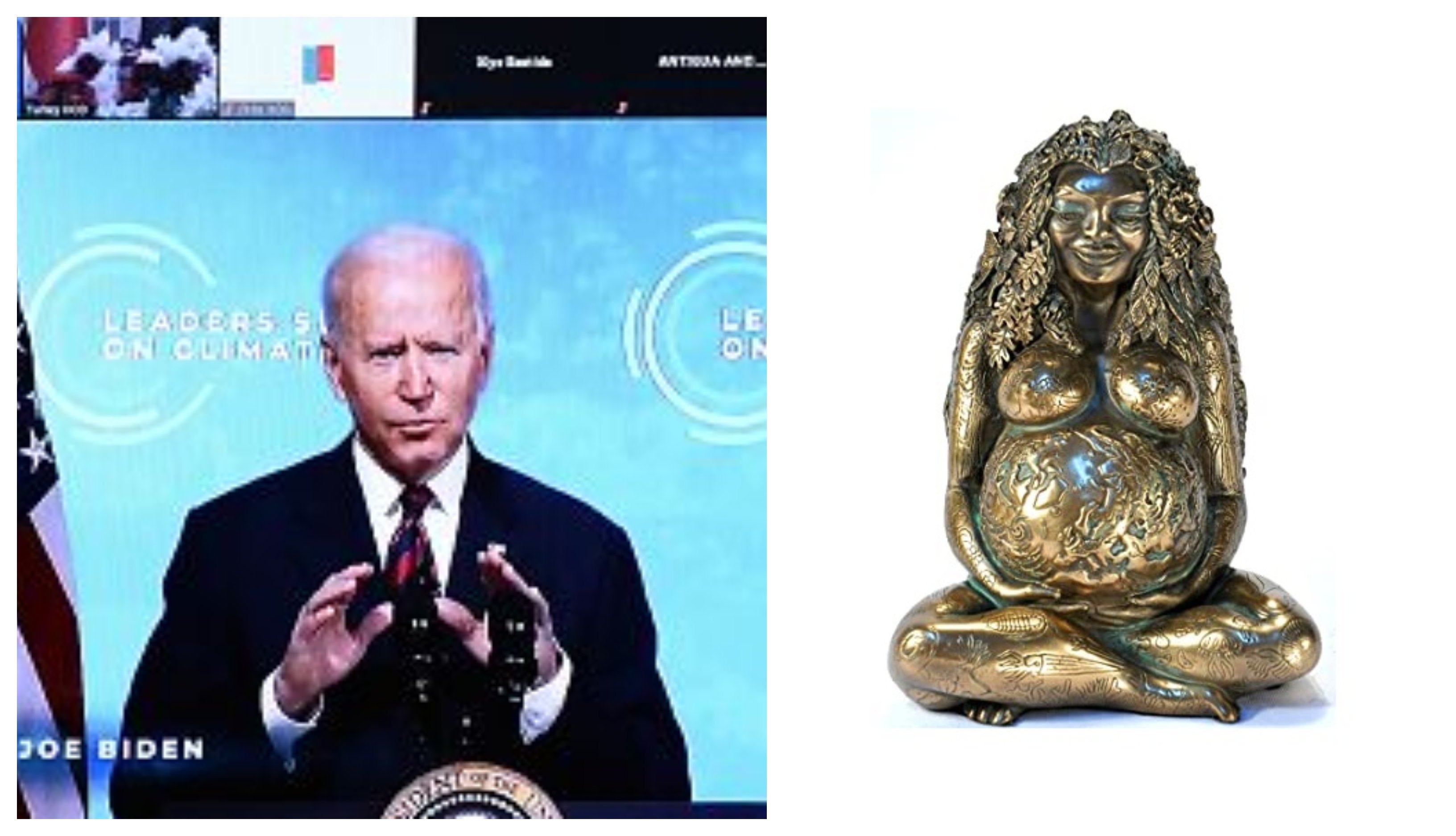 BIden, ante el nuevo altar de la diosa Gaia