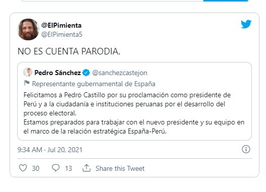Sánchez felicita Castillo