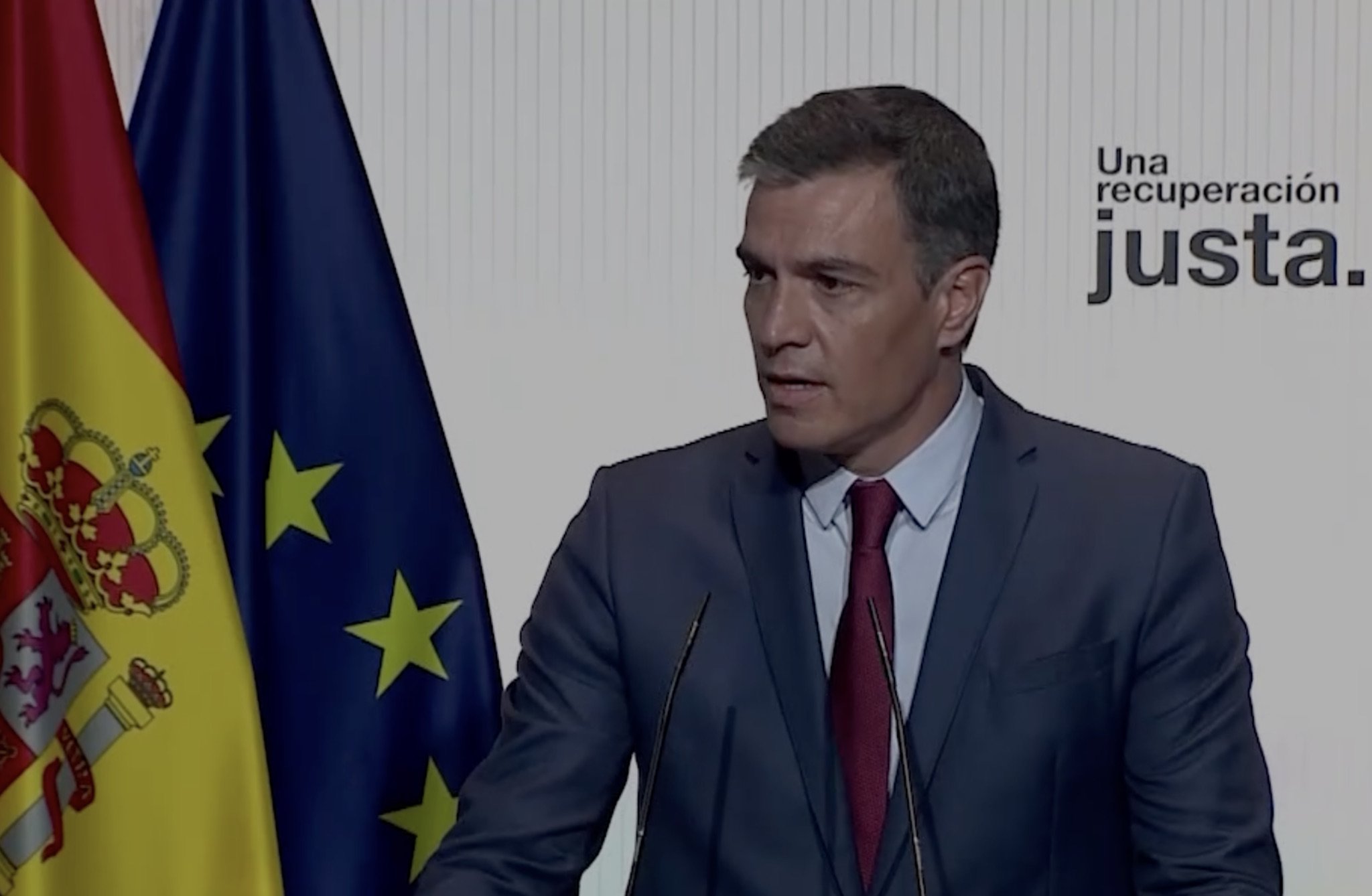 Pedro Sánchez Pérez-Castejón, durante su mitin de este miércoles, en Casa América, en Madrid