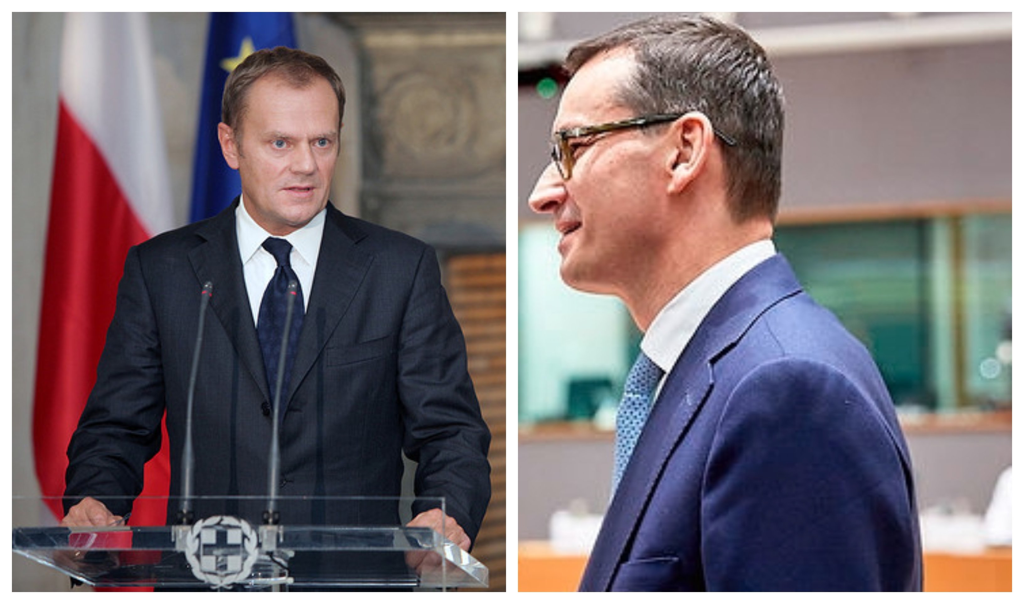 Donald Tusk (derecha progre) y el primer ministro polaco, Mateusz Morawiecki (partido cristiano)