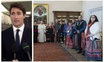Justin Trudeau y el Papa con indígenas canadienses