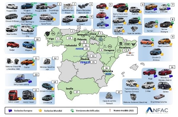 mapa de fábricas de coches en España