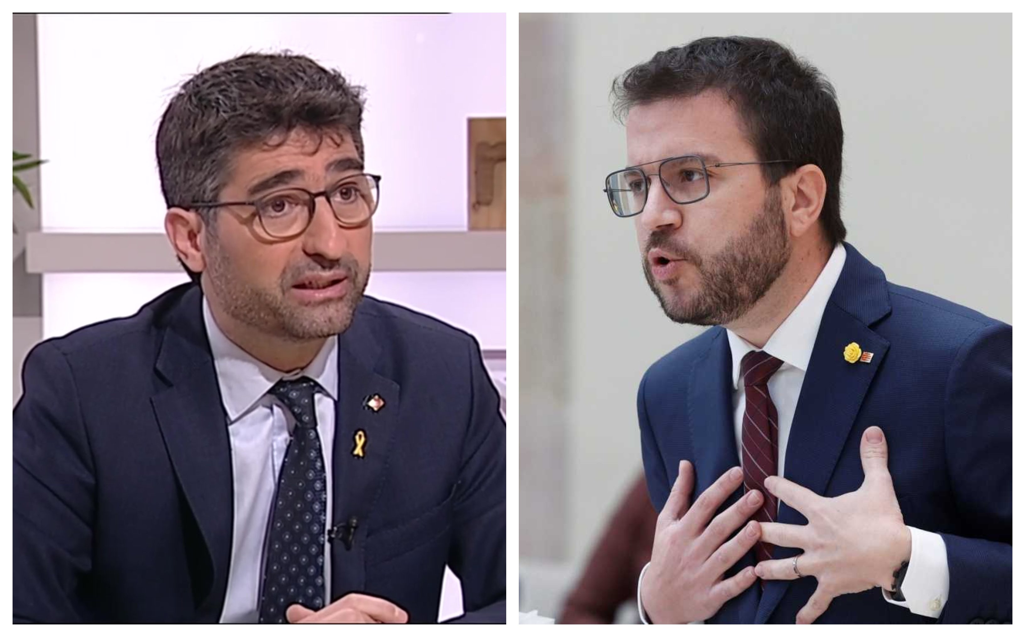El presidente catalán de ERC, Pere Aragonés (imagen derecha) cesa al vicepresidente de Junts, Jordi Puigneró (imagen izquierda) El presidente catalán de ERC, Pere Aragonés (imagen derecha) cesa al vicepresidente de Junts, Jordi Puigneró (imagen izquierda)