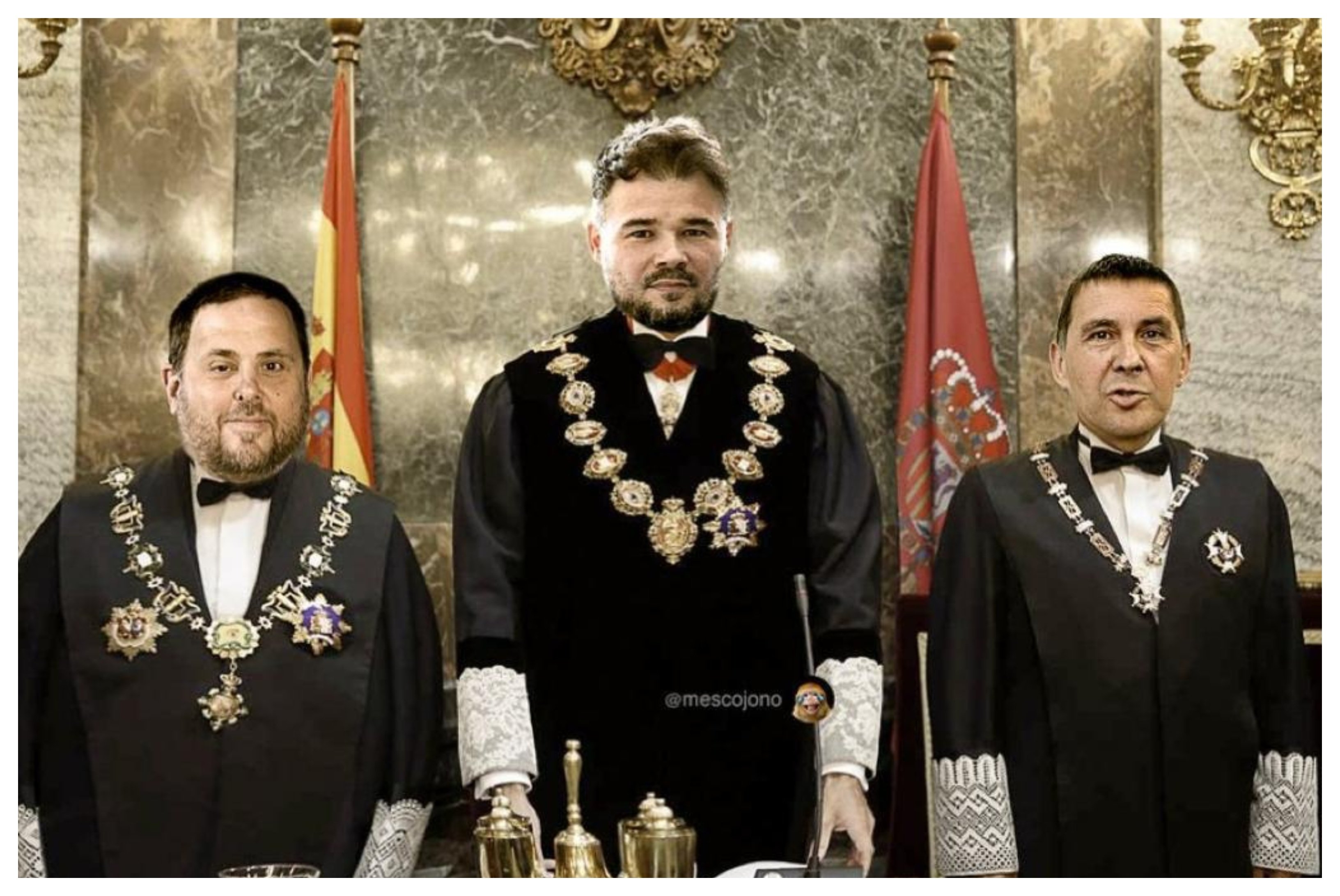 Junqueras, Rufián y Otegi copando el poder judicial en España. Al menos lo intentan. ¿Se imaginan ustedes un TC presidido por nuestros tres políticos? Junqueras, Rufián y Otegi copando el poder judicial en España. Al menos lo intentan. ¿Se imaginan ustedes un TC presidido por nuestros tres políticos?