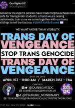 Our Rights DC, un grupo de Antifa que forma parte de Acción Antifascista (AFA), se ha unido Trans Radical Action Network para organizar la protesta