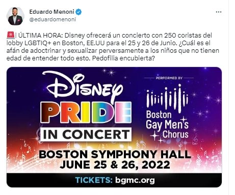 Disney anuncia concierto con coro de hombres homosexuales en Boston