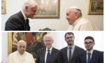 Arriba, Francisco con Bill Clinton y debajo con Alex Soros (imagen izquierda)