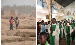 A la izquierda, un campo de desplazados en Burkina Faso y, a la derecha, procesión hacia la iglesia – santa misa en la «Jornada Mundial del Emigrante y del Refugiado»/Fotos: ACN