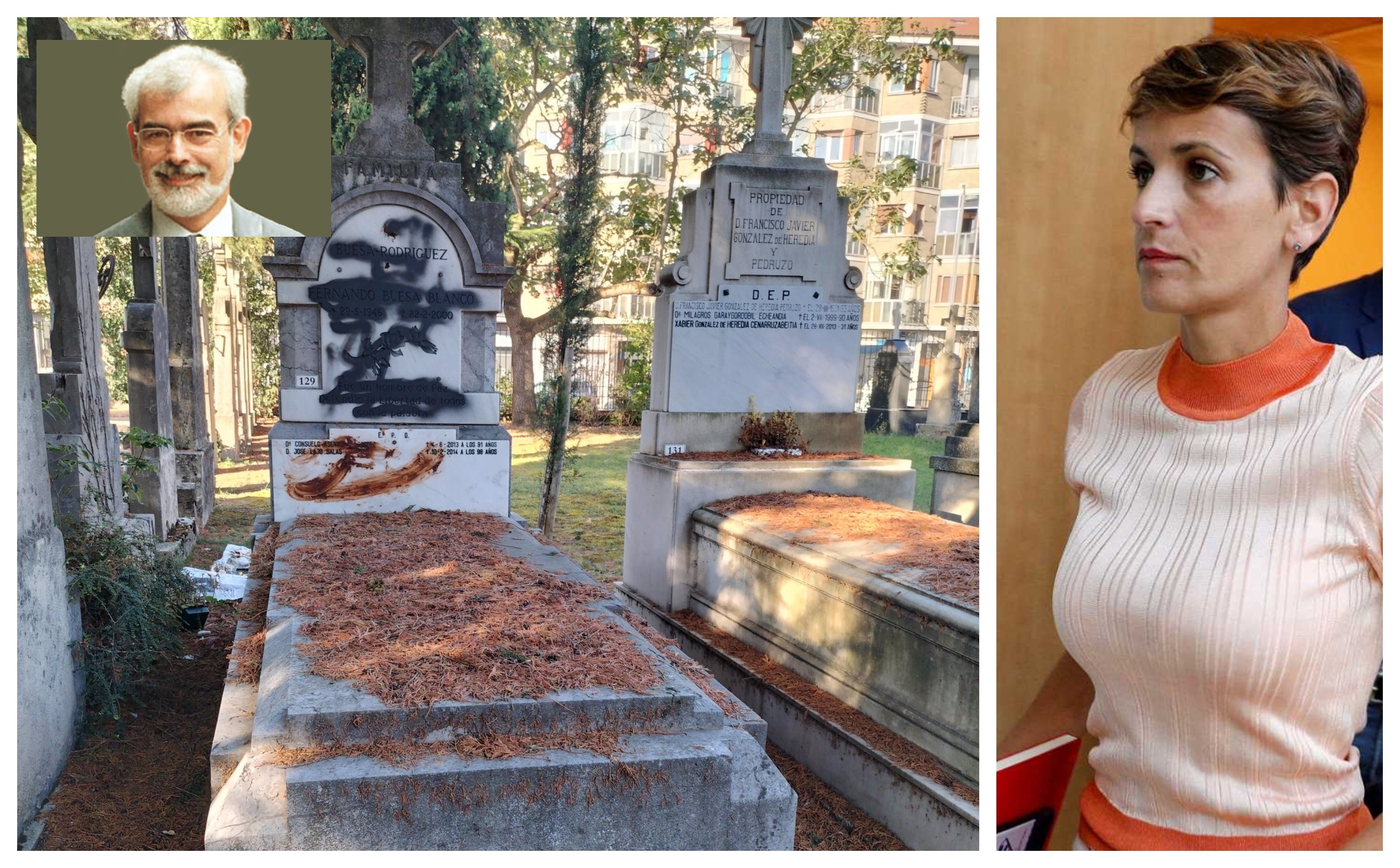 La tumba del socialista Fernando Buesa, profanada y enmierdada mientras la socialista María Chivite otorga a los proetarras el poder municipal